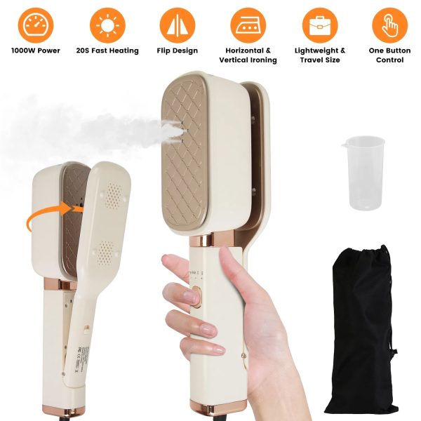 Steam Iron Press 3 In 1 Travel Steamer For Clothes With Flip Head Portable Handheld Flat Iron 1000W Wrinkles Remover Wet And Dry Ironing Garment Steamer 20S Fast Heat Up GPCT5460