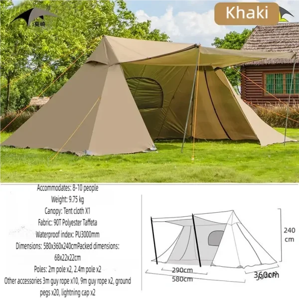 Outdoor autumn winter camping double-peaked wind and rain shelter for multiple people A-shaped tent with a cloud cover canopy