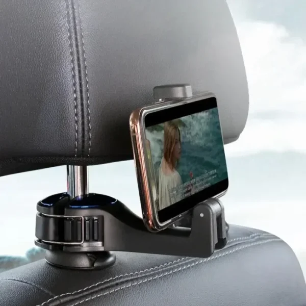 2-in-1 Multi-functional Car Headrest Phone Holder Hidden Rear Seat Lock Type Mobile Phone Hook for Vehicle