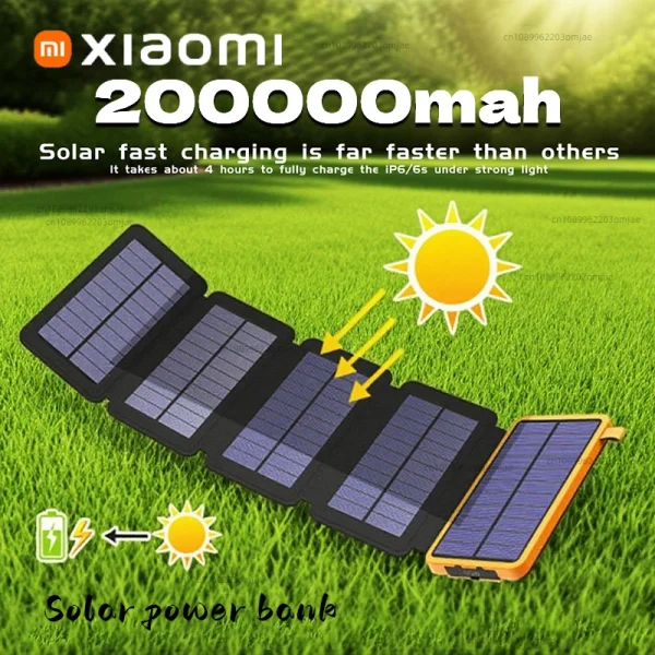 Xiaomi Solar Power Bank 20000mAh with 4 Solar Panel Wireless Charger Powerbank for iPhone 15 Huawei Xiaomi Samsung Poverbank Hot