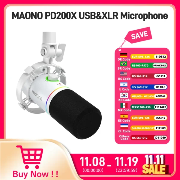 Maono PD200X RGB Gaming Microphone Dynamic Microphone USB/XLR Dual Mode Microphone Podcast Mic RGB USB Gaming Mic XLR Mic