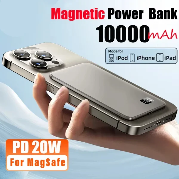 10000mAh Ultra Thin Power Bank for MagSafe,Magnetic Wireless Fast Charging MacSafe Portable Battery For iPhone Xiaomi Samsung