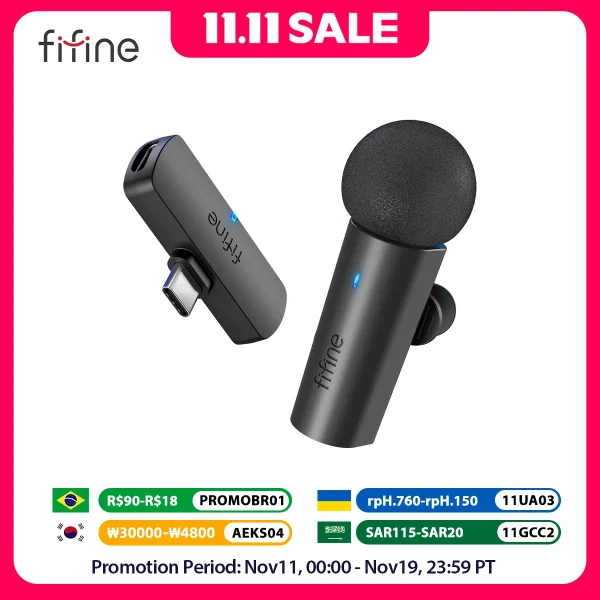 FIFINE Wireless Lavalier Recording Microphone,Type-C Mini MIC for Mobile Phone/Tablet/Laptop,Live Streams/Vlog/Interview-M6