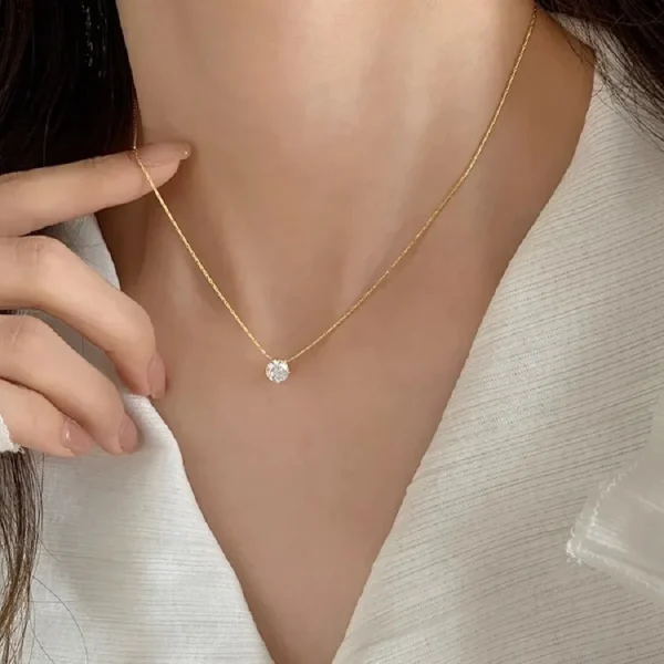 Gold Diamond Pendant Necklace Plated Stainless Steel Jewelry Zircon Pendant Necklace for Women