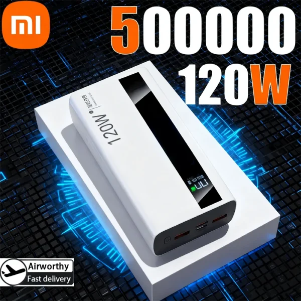 Xiaomi 500000mAh High Capacity 120W Power Bank Super Fast Charging Power Bank Portable Battery Charger For iPhone Samsung Huawei