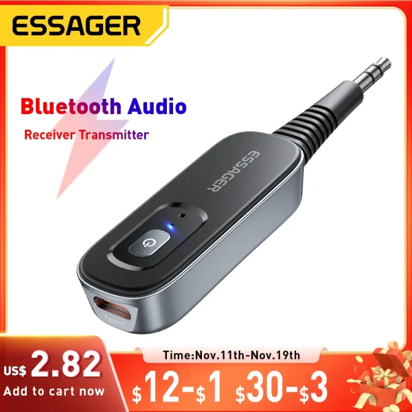 Essager Bluetooth 5.1 Audio Receiver Transmitter 3.5MM 3.5 AUX With Mic Stereo Music Wireless Adapter For PC TV Car Speakers